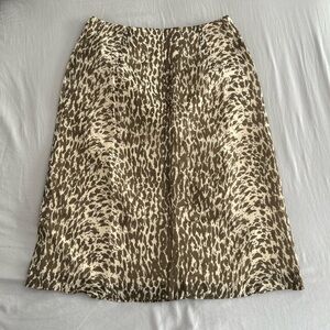 J.Crew cream and light green cheetah pattern midi skirt.